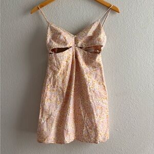 Zara Ditsy Floral Linen Blend Cut Out Detail Mini Dress Size XS
